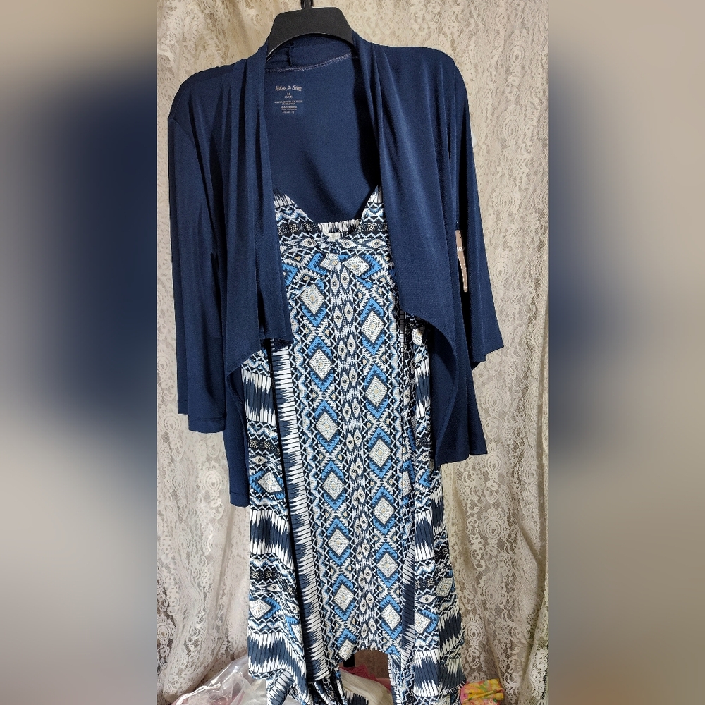 Navy Blue White Geometric Print Dress